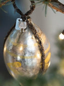 Vintage-Inspired Glass Bauble with Tinsel and Handpainted Decorations