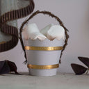 Vintage-Inspired Pale Blue Paper Candy Container with Glossy Santa Image