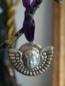 Silvered Angel's Head and Wings in Metal